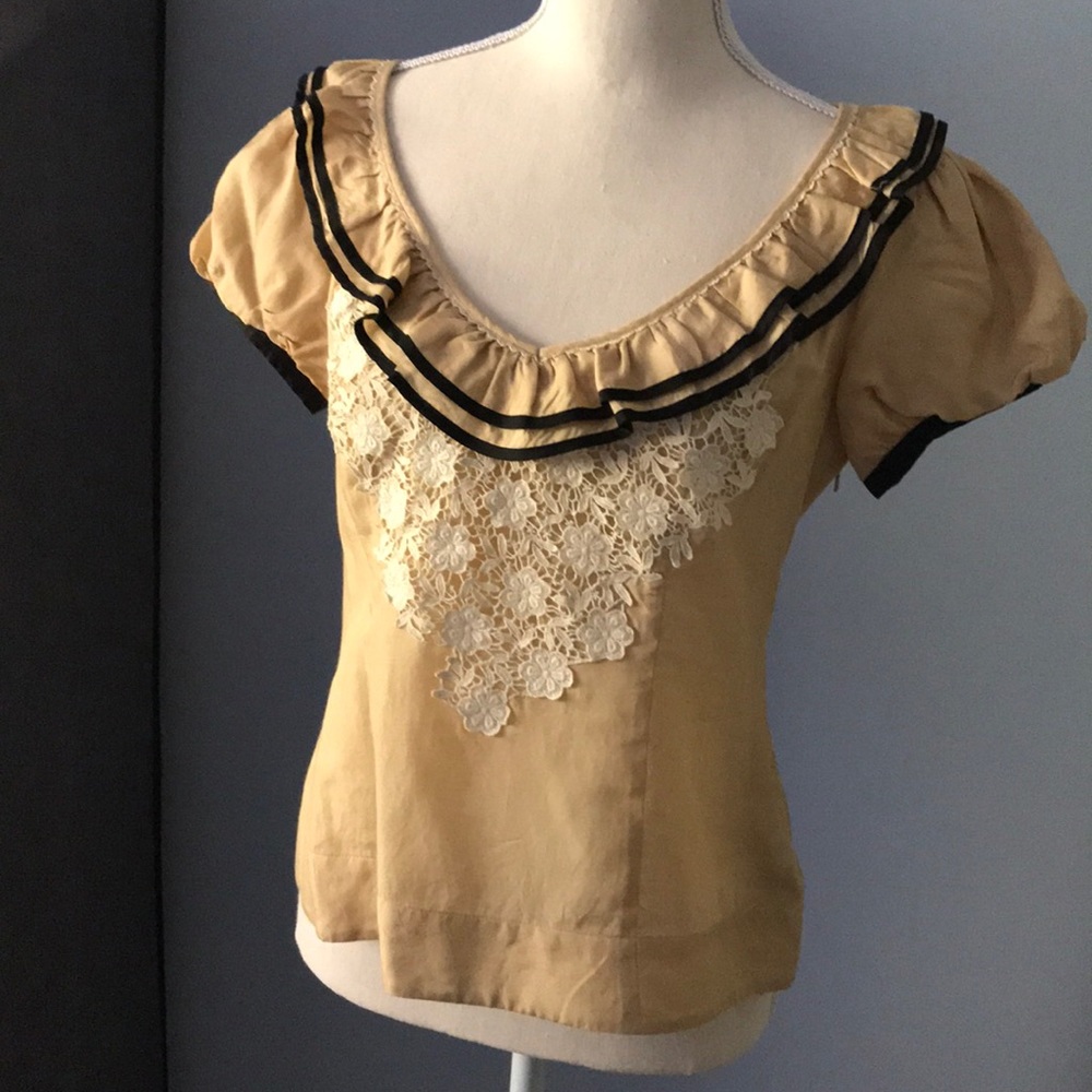 Anthropolgie Floreat Ruffled Short Sleeved Blouse